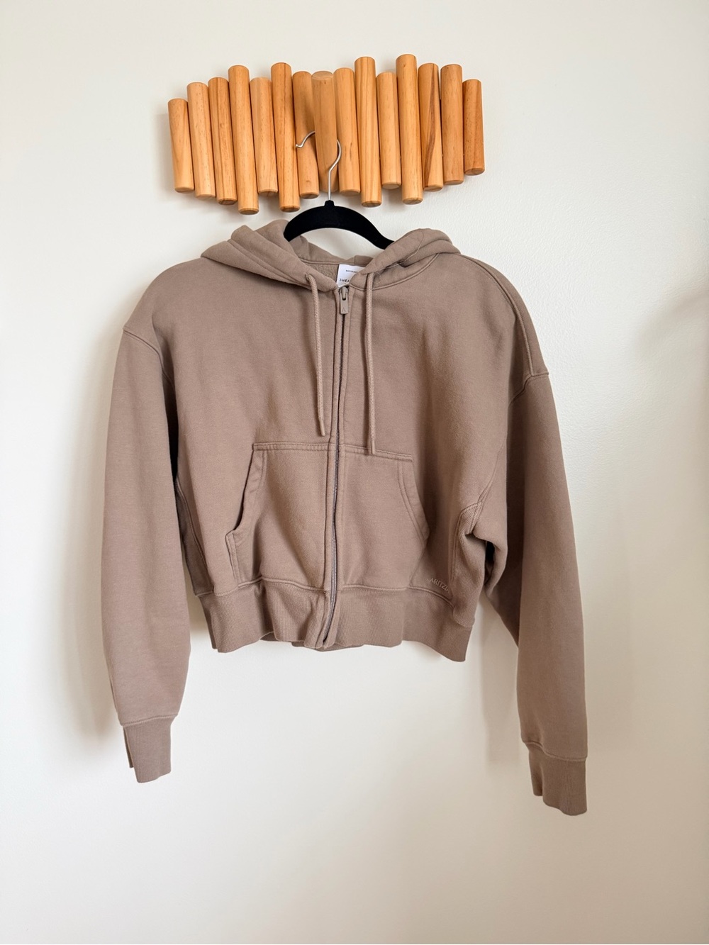 ARITZIA Boyfriend Cropped Zip Hoodie Jacket - Taupe